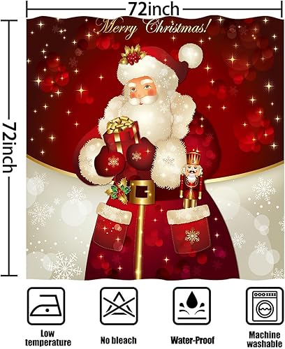 Miniatura 7 de Cortinas de ducha de Navidad para baño, decoración de Papá Noel, juego de cortina de ducha de tela navideña, accesorios de baño de invierno, ganchos