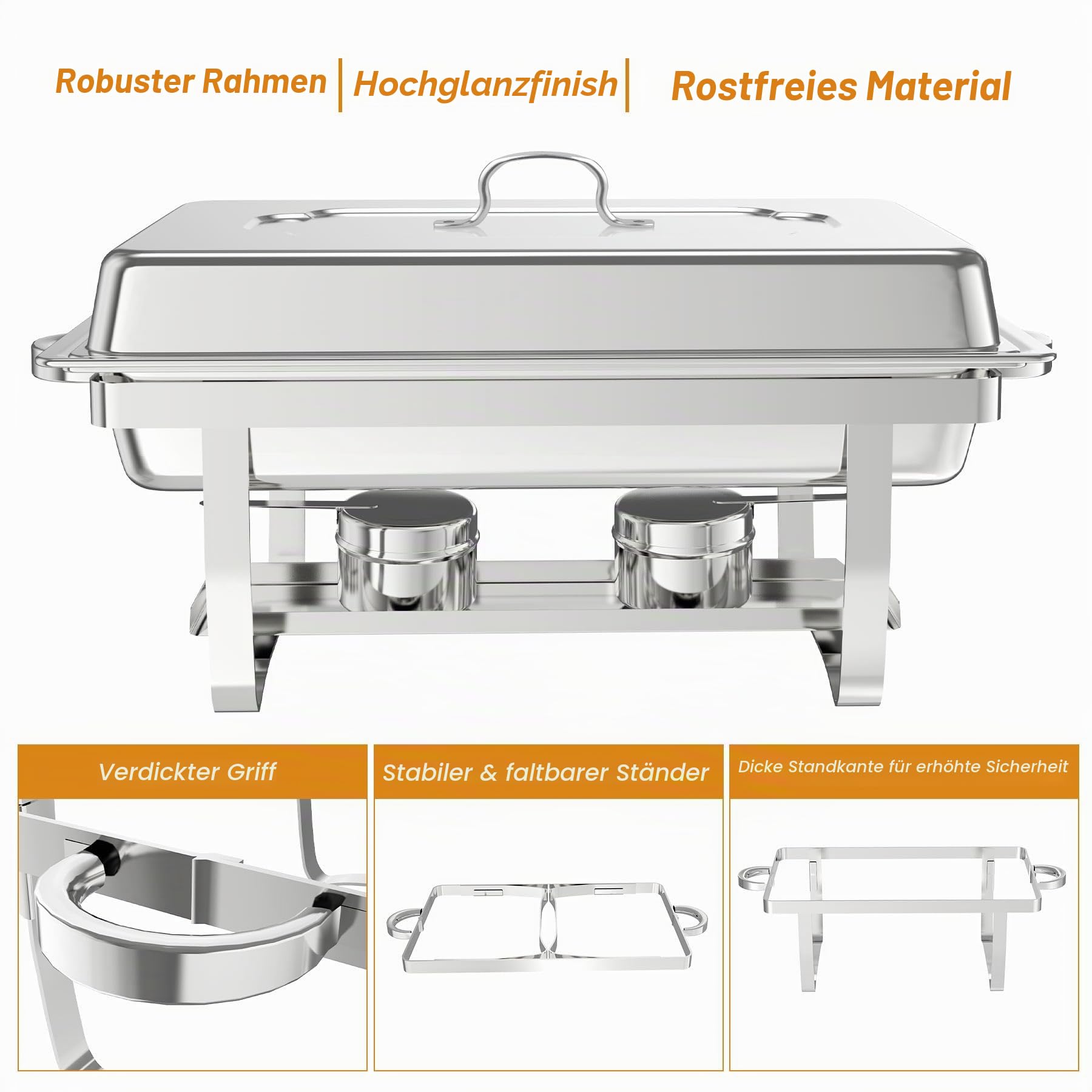 NArra 2er Pack Chafing Dish Buffet Set, 9L Rechteckige Catering Server aus Edelstahl mit Speisebehältern halber Größe, Speisenwärmer mit faltbarem Rahmen für Partys, Hochzeiten, Abendessen, Buffet