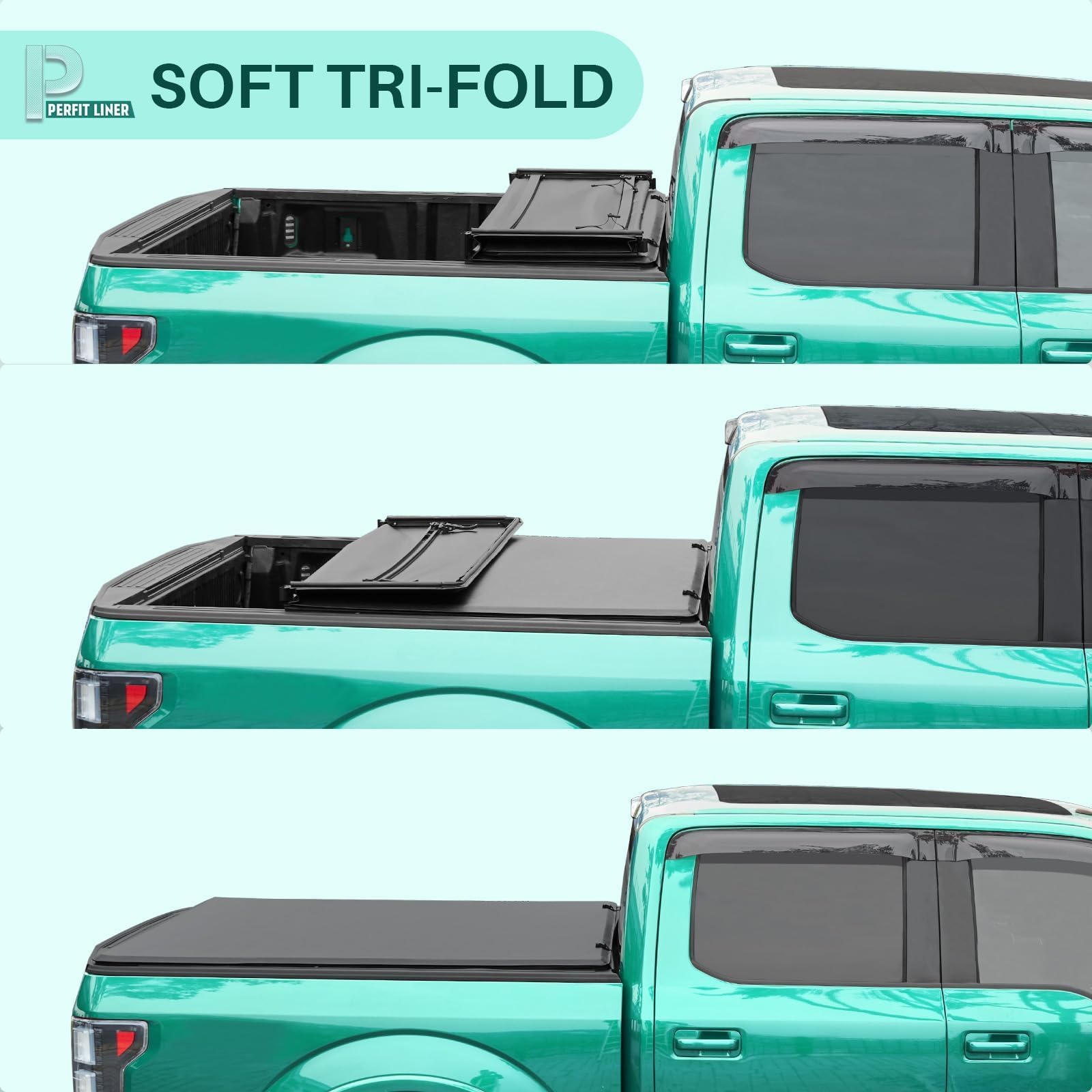 Perfit Liner 5.0 FT (61") Bed Soft Tri-Fold Tonneau Cover Fits 2019-2026 Ford Ranger Truck Cargo SoftTopper, 3-Folding, not fit Cargo Management Rails