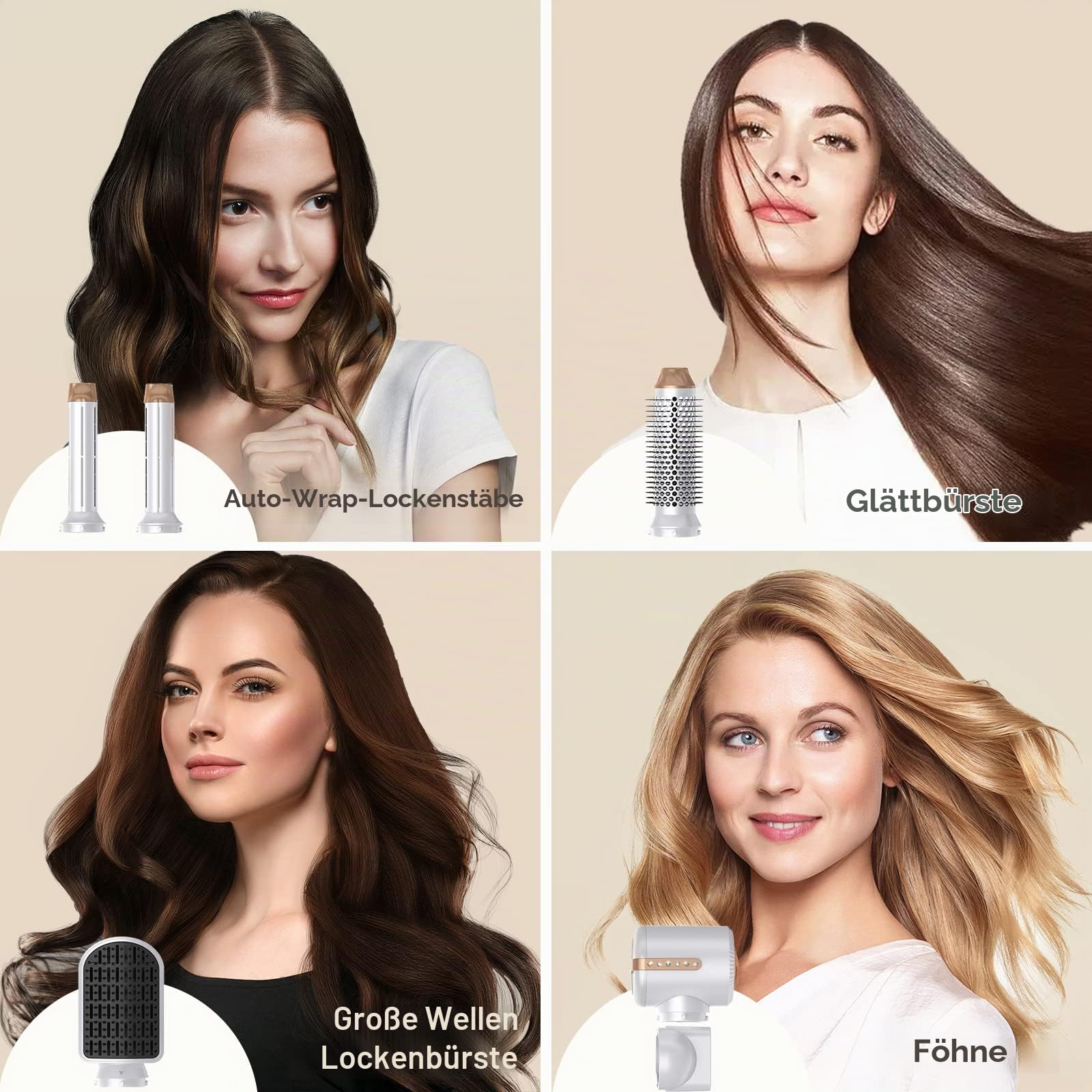 TANSHINE 7 in 1 Hairstyler,110000 RPM High Speed Ionen Haartrockner Föhn Set für Schnelles Trocknen,Auto Wrap Airstyler Haarstyler Fföhnbürste Warmluftbürste Set,Blowout Hot Air Dryer Brush