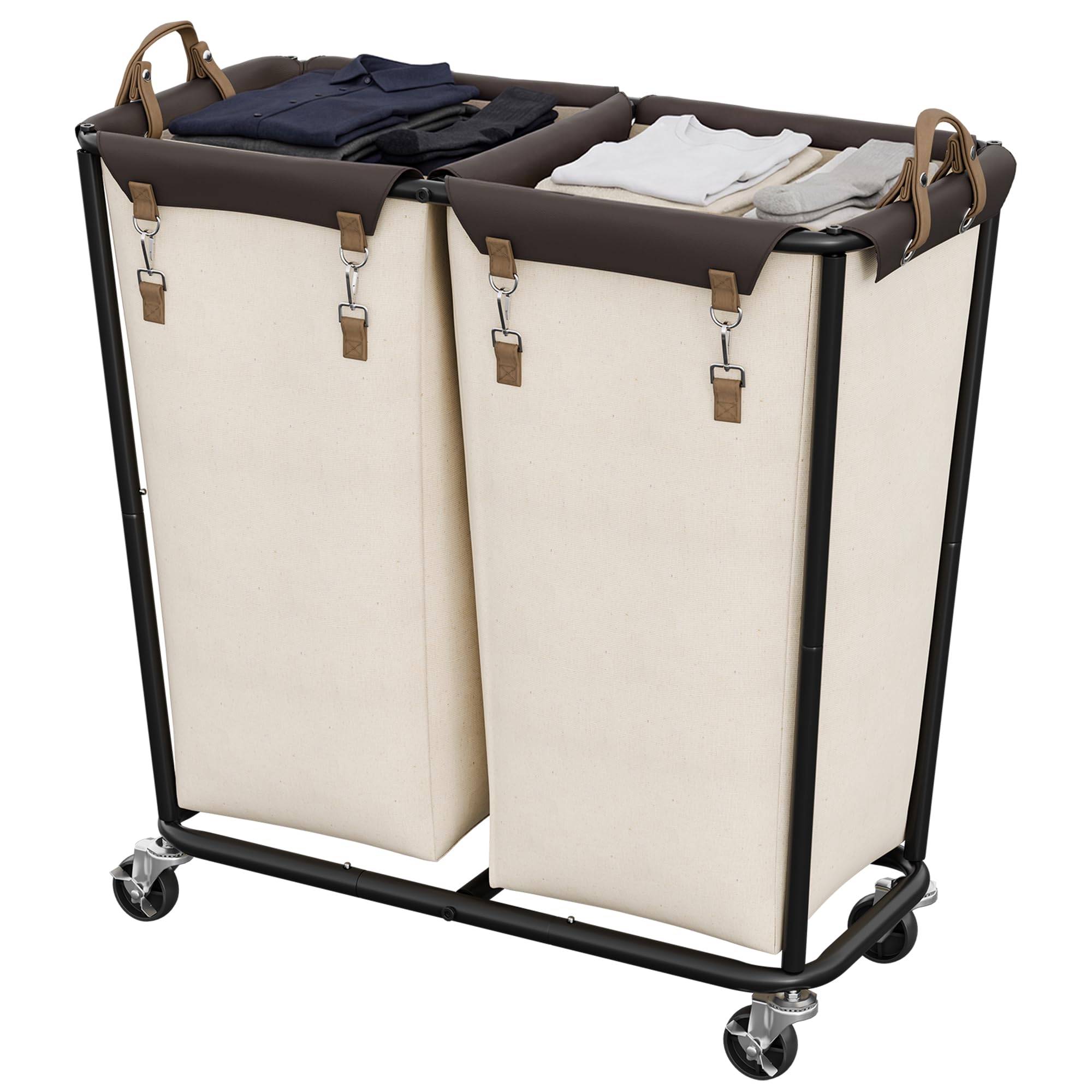 StorageWorks 2 Section Laundry Hamper with Wheels, 280L Beige Sorter Cart