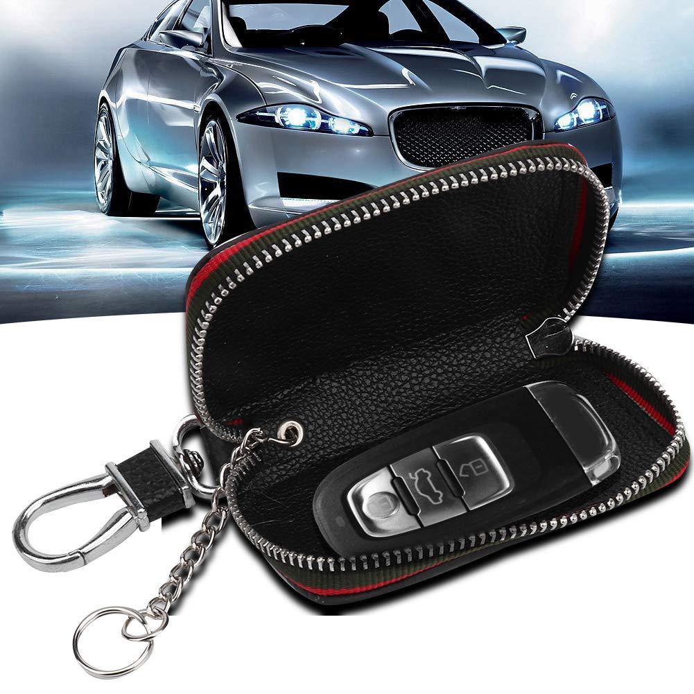 Étui En Cuir PU Pour Clé De Voiture, Housse De Protection Pour Porte-clés Avec Crochet En Métal, Fermeture à Glissière