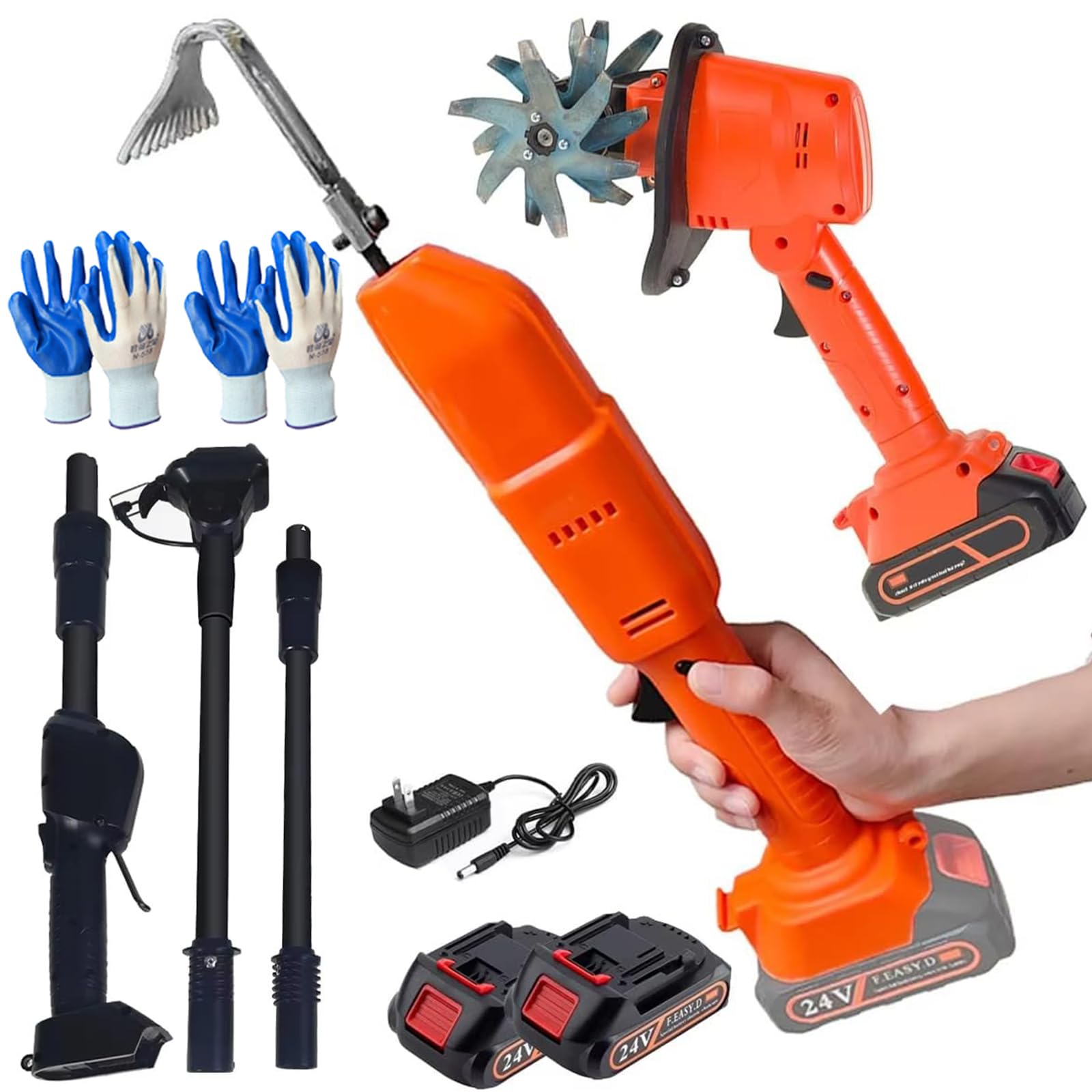 Generico Mini Coltivatore Elettrico con Manico Telescopico e 4 Lame, Motozappa A Batteria con 2 Batterie per Aiuole, Prato e Orto