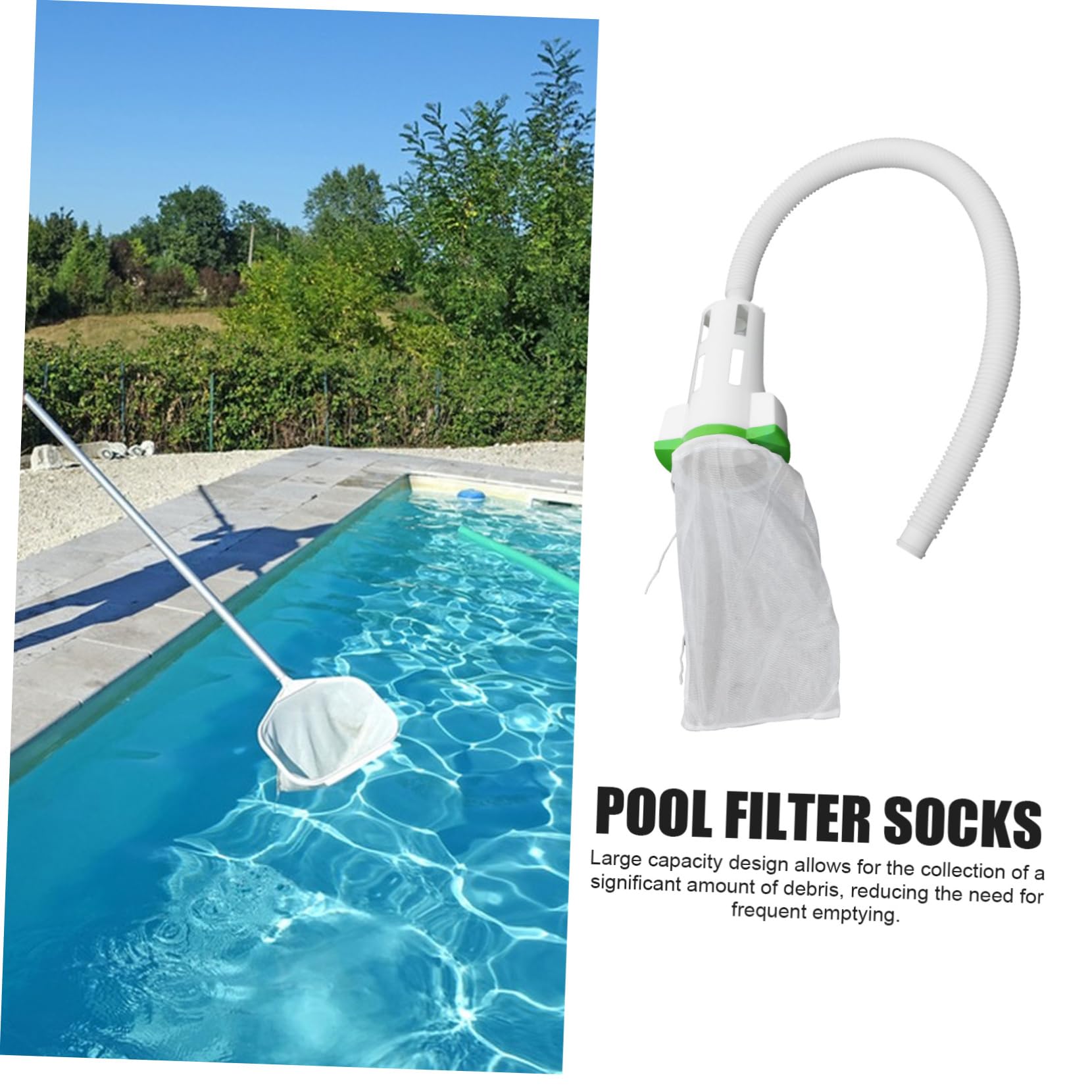 Chaussette Filtrante pour Piscine avec Tuyau et Connecteur, Paquet de Collecte des Feuilles en Abs Blanc, Installation Simple, 1 Lot pour Jardin Extérieur