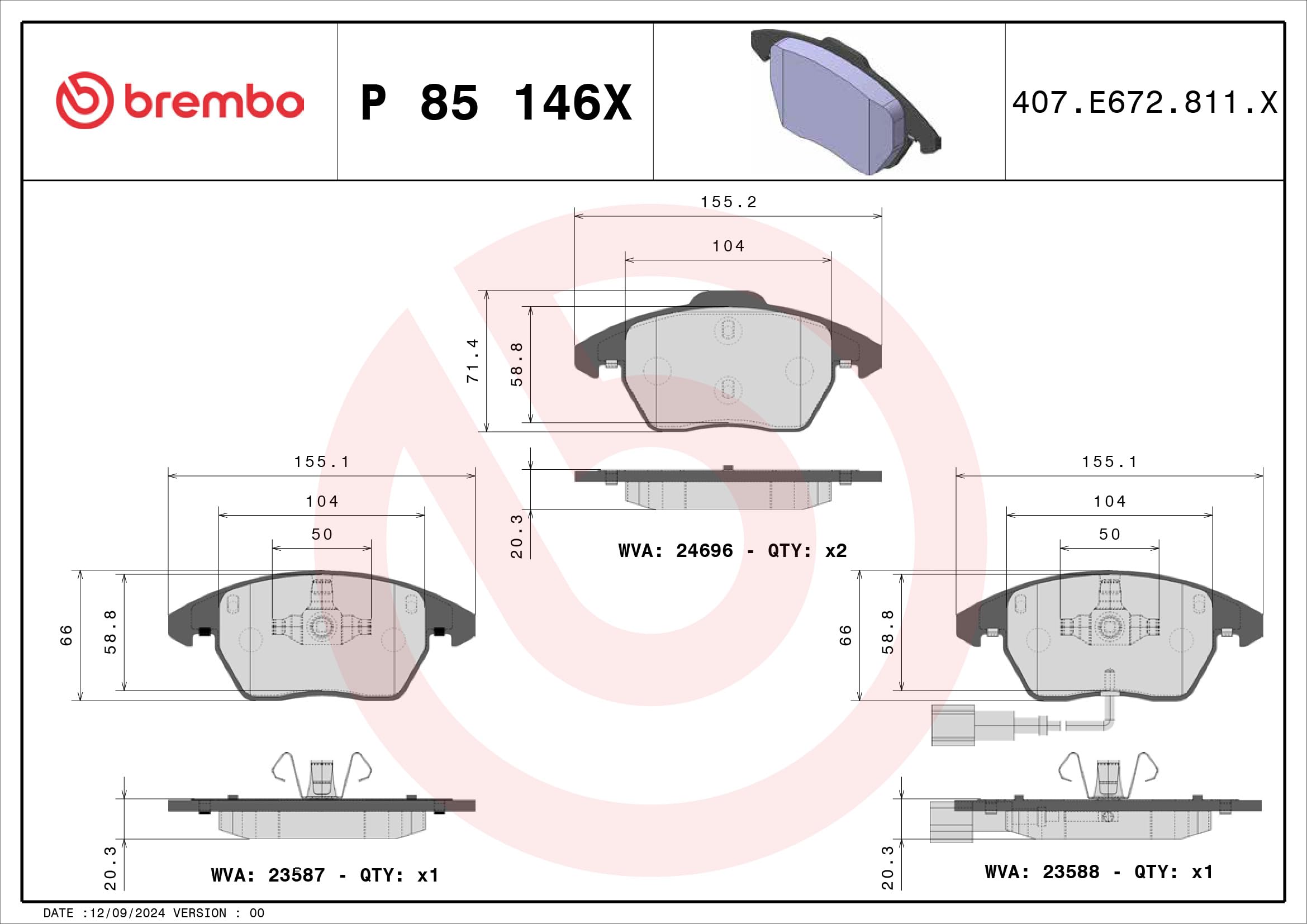 BREMBO Kit pastiglie freno, Freno a disco P85146X Compatibile con: AUDI A1, A1 Sportback, A3, A3 Cabriolet, A3 Sportback, TT, TT Roadster, SEAT ALTEA XL, LEON, SKODA OCTAVIA II, OCTAVIA II Combi | Compatibile con: AUDI A1, A1 Sportback, A3, A3 Cabriolet,