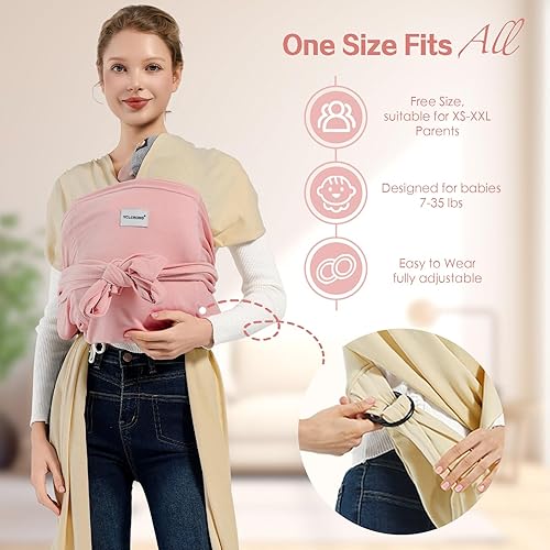 Miniatura 5 de Portabebés para bebés, portabebés ajustable, para recién nacidos a niños pequeños para 7-30 libras, acogedor portabebés con material de algodón de