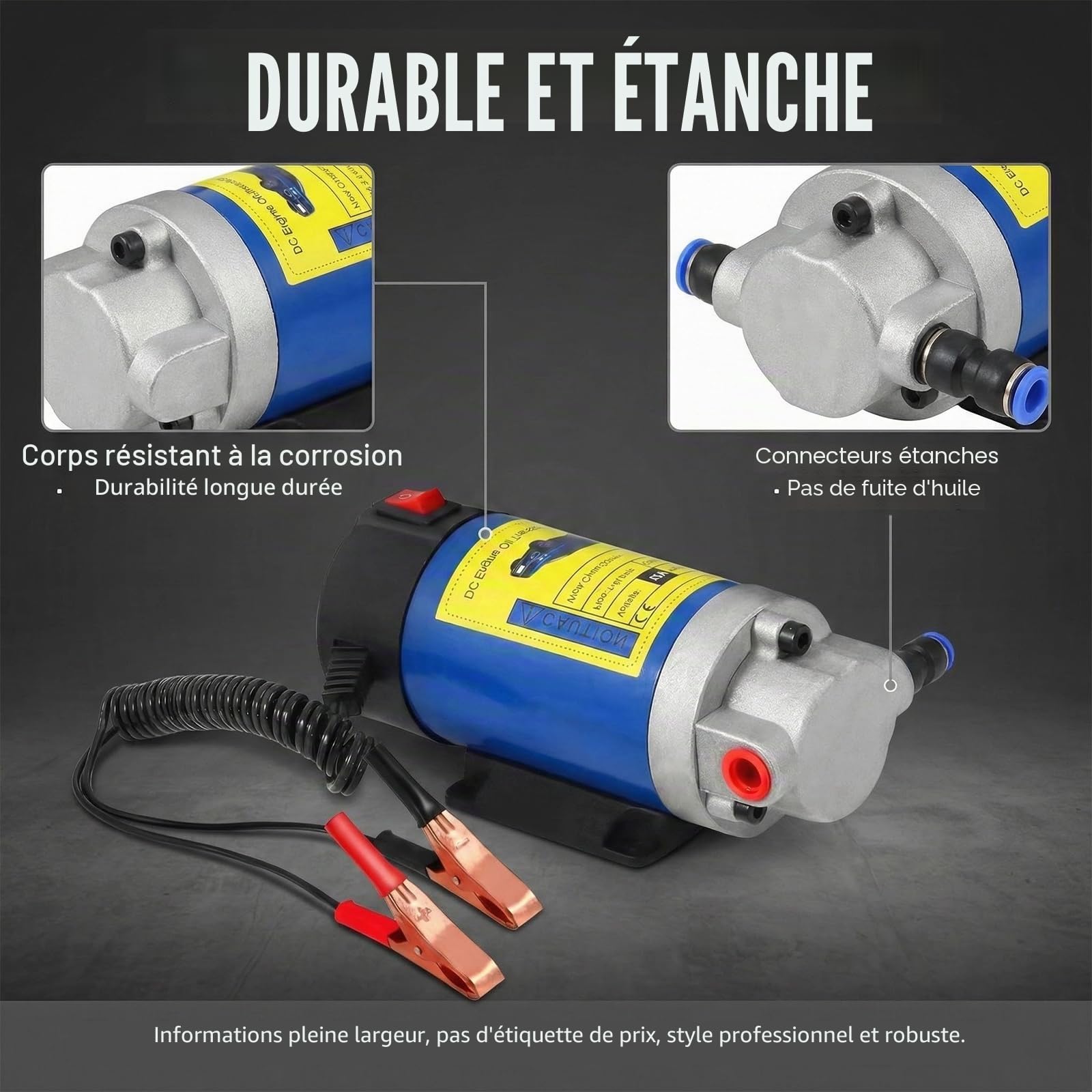 Pompe d'aspiration d'huile, 12 V 100 W, pompe d'aspiration électrique, pompe de vidange d'huile, pompe à diesel 2-3 l/min, pompe de transfert d'huile moteur électrique portable avec 3 tuyaux, pour