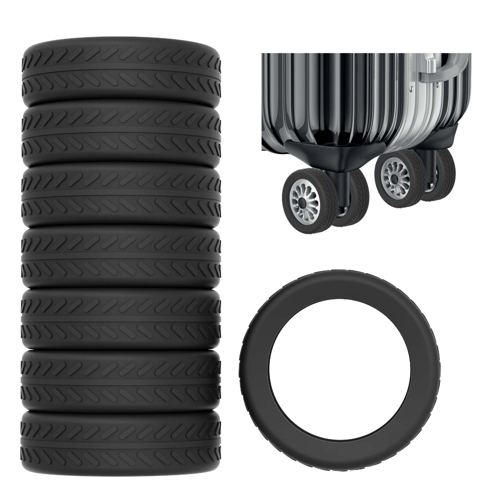 AWINNER Luggage Wheel Covers 8 Pack Upgraded,Silicone Luggage Wheel Protector Covers for most 8 Spinner Wheel Suitcases or Office Chair Caster,Durable,Mute and Shock Absorption (Black)