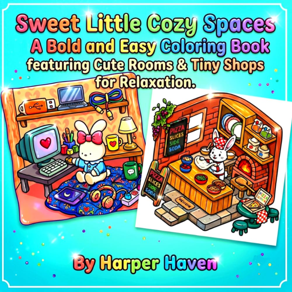 Sweet Little Cozy Spaces: A Bold and Easy Coloring Book featuring Cute Rooms & Tiny Shops for Relaxation (Easy-Peasy Cozy Coloring)
