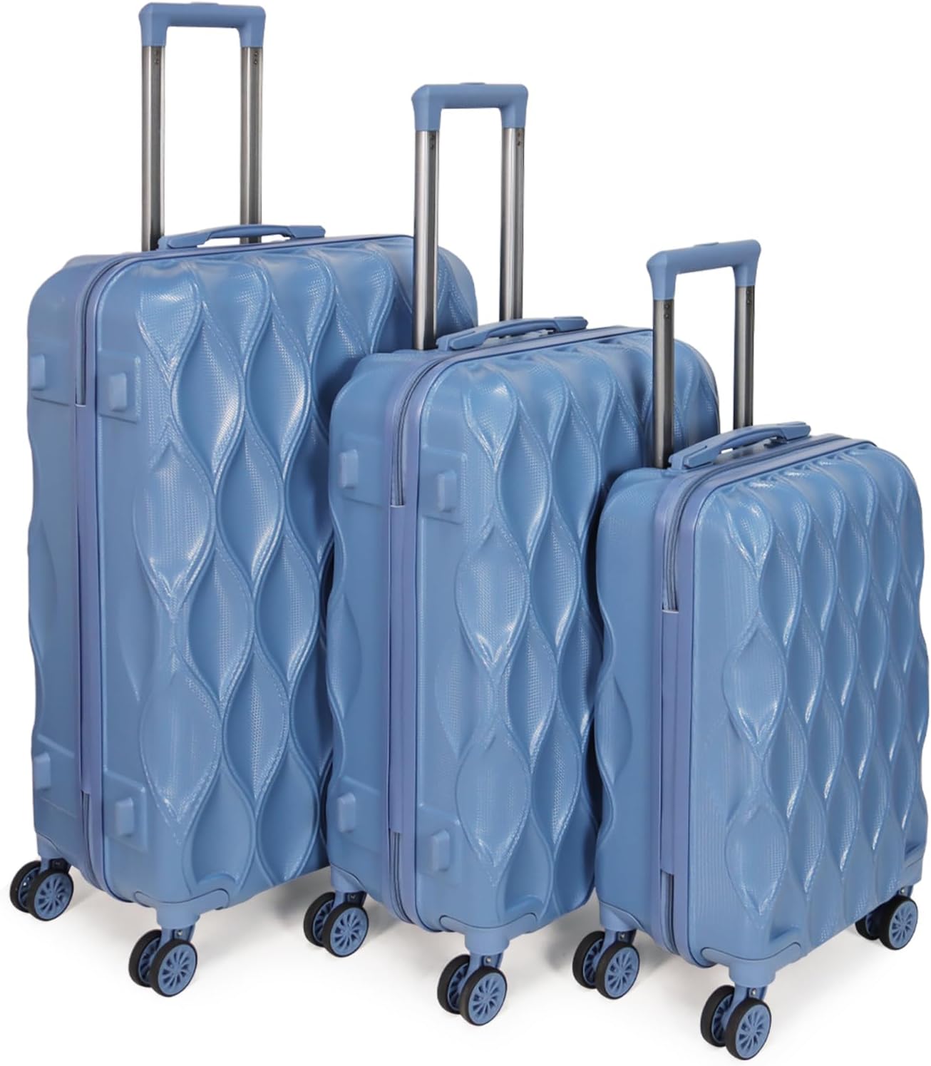 3 piece luggage set hard shell luggage lightweight luggage long vacation luggage set with 8 wheels Spinner Suitcases Suitcase Set Made of ABS+PC (Small, Medium & Large) (Pale blue)