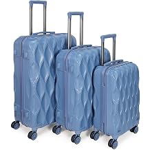 3 piece luggage set hard shell luggage lightweight luggage long vacation luggage set with 8 wheels Spinner Suitcases Suitcase Set Made of ABS+PC Small, Medium & Large Pale blue