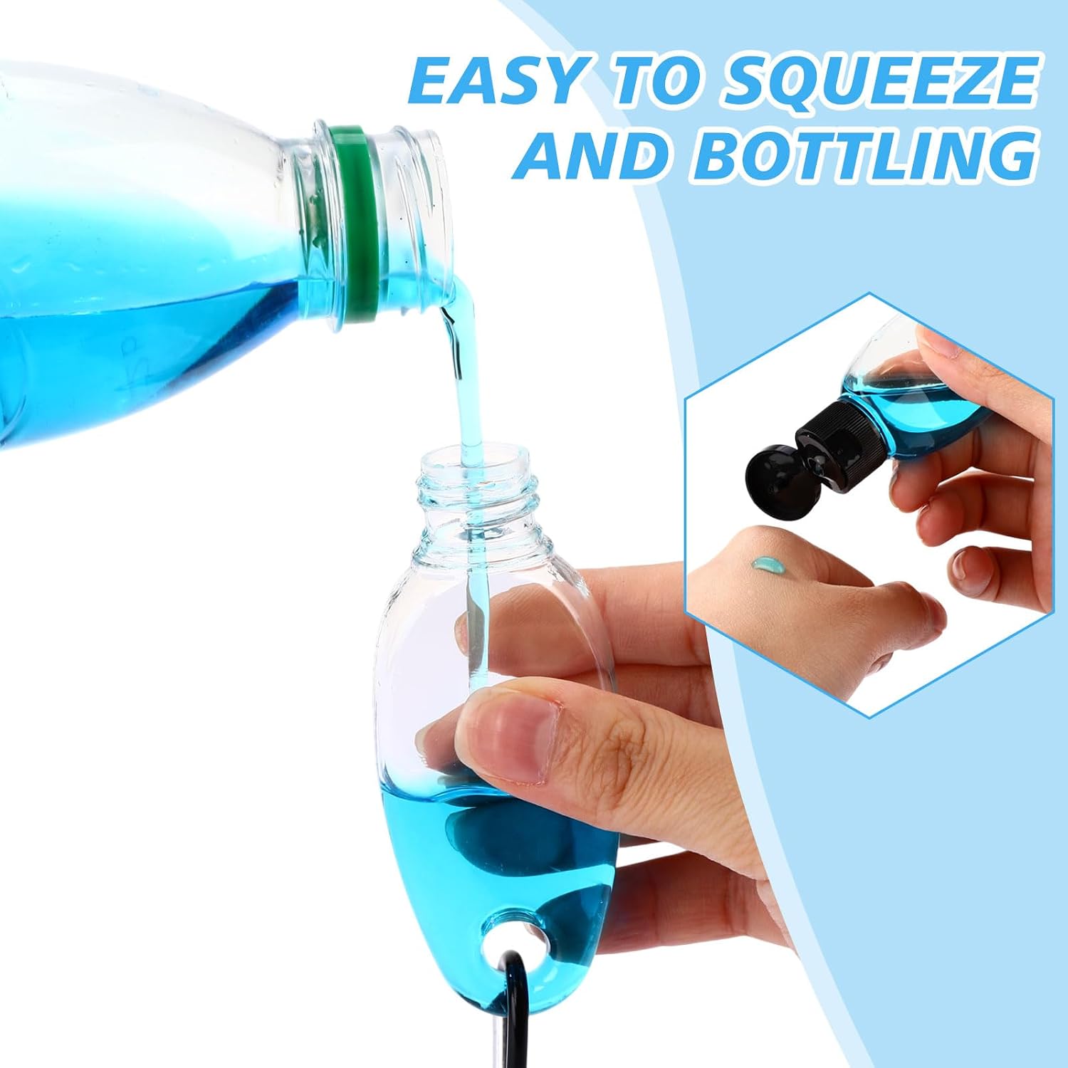 Yalikop 100 Pcs Traveling Bottles with Keychain 2oz Clear Plastic Keychain Bottle Leakproof Refillable Empty Keyring Container Liquid Packing Container Portable Bottle with Lid for Liquid Cream