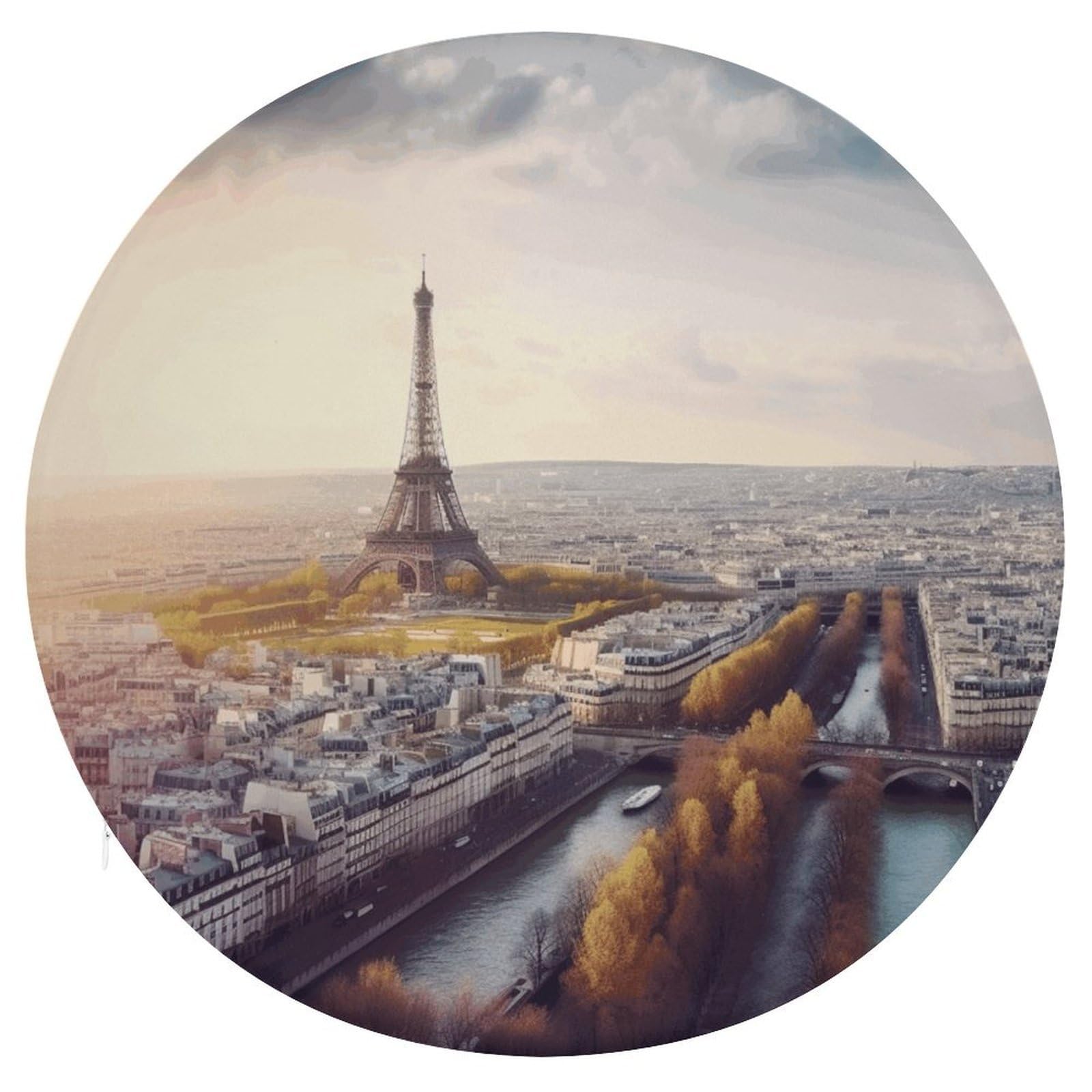 LZQPOEAS Aerial View of Paris Cityscape Round Chair Cushion 15 Inch, Detachable Memory Foam Seat Cushion,Circle Stool Cushion, Soft Round Chair Pad with Removable Cover