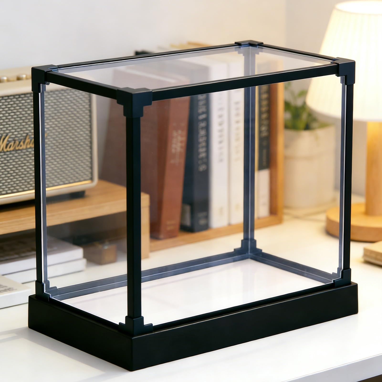 Cajas de Metacrilato Vitrina Acrílica Apilable, con Estructura Metálica Negra y Compartimentos Transparentes a Prueba de Polvo, Grande para Objetos Colección(15x15x15cm(6x6x6in))