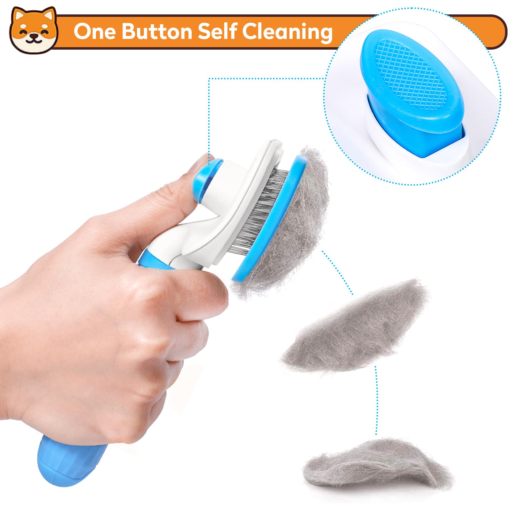 Dog & Cat Brush, Self Cleaning Slicker Brush for Pets, Upgraded Dog Brush for Shedding Massaging and Grooming, Removes Loose Undercoat & Portable Comb for Long Short Haired Dogs(Blue) - image 3