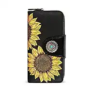 Montana West Black Wallets for Women Western Sunflower Wallets, Card Cases & Money Organizers Large Capacity Credit Card Cash Wallet Ladies Female Clutch Wallet with ID Window