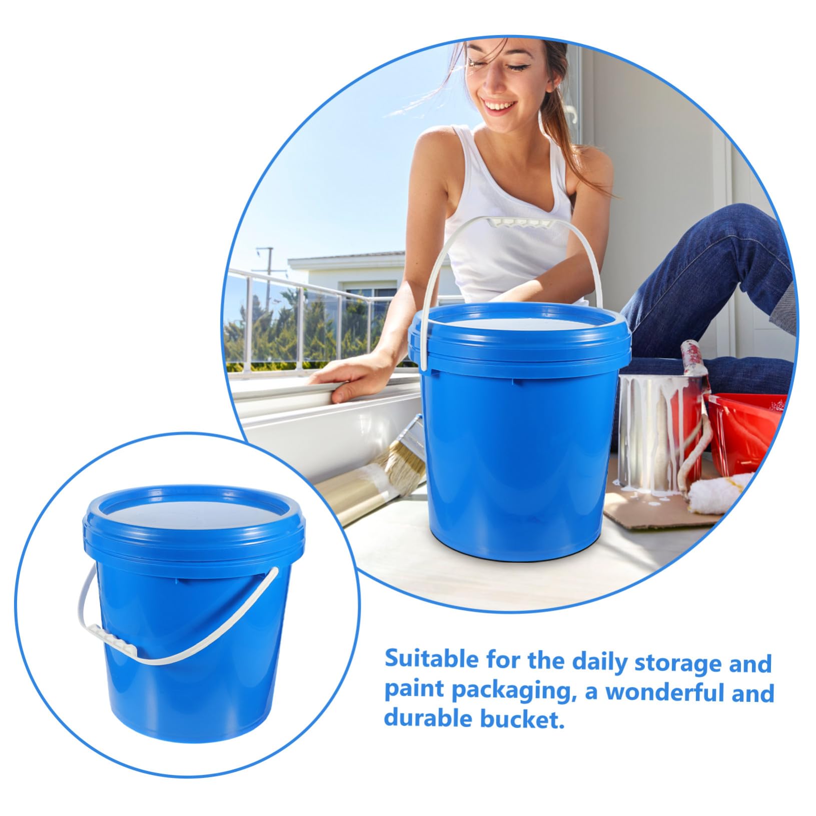 Cubo de Pintura de 10 litros con Tapa para Almacenamiento Diario | Hdpe Azul, Resiste Aceite y Mantiene la Forma, Acabado Chic y Aspecto Bonito