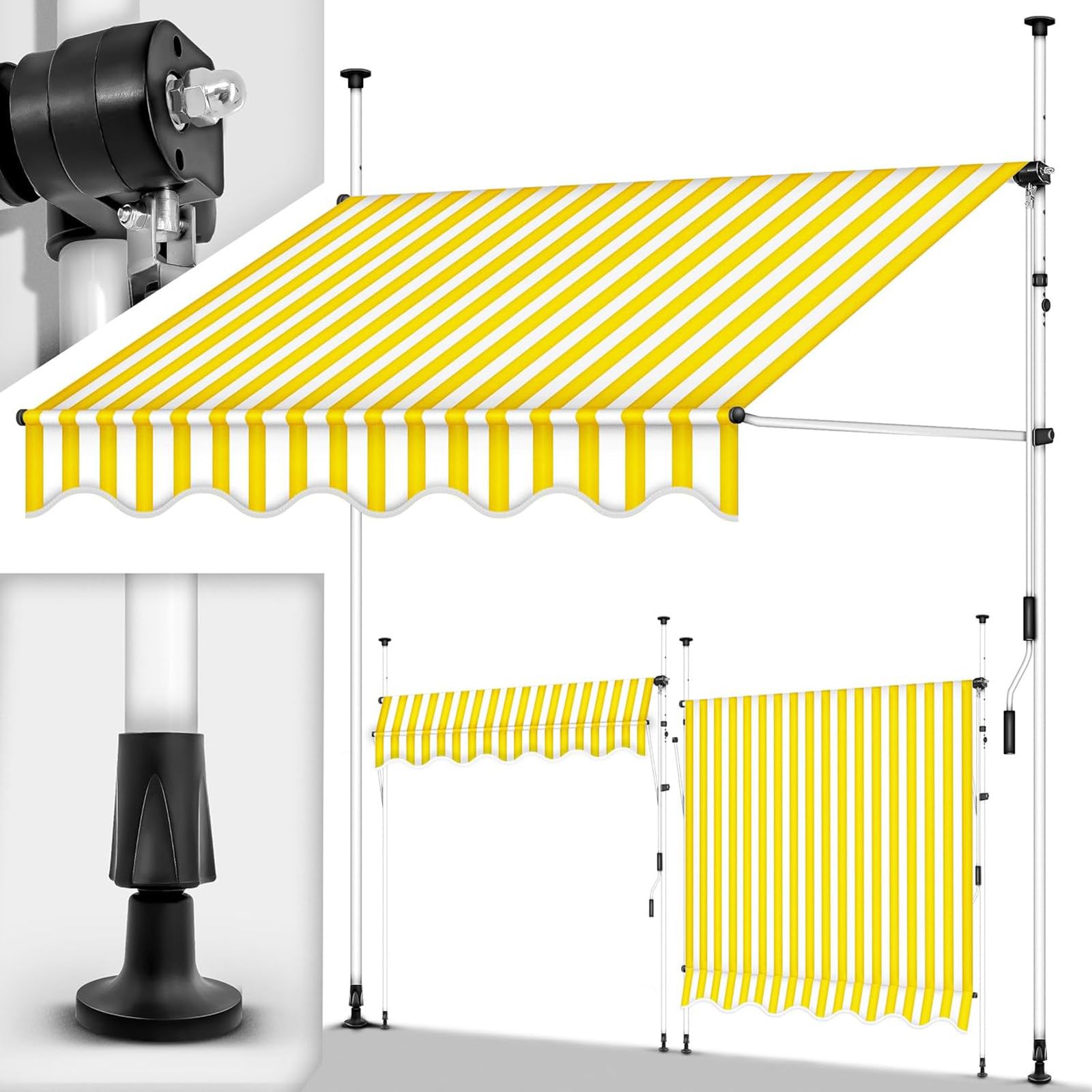 Tenda da Sole a Bracci Estensibili Pergolato da Giardino Copertura della tenTensole Manuale Retrattile per Terrazza o Balcone in Metallo e Poliestere,400cm