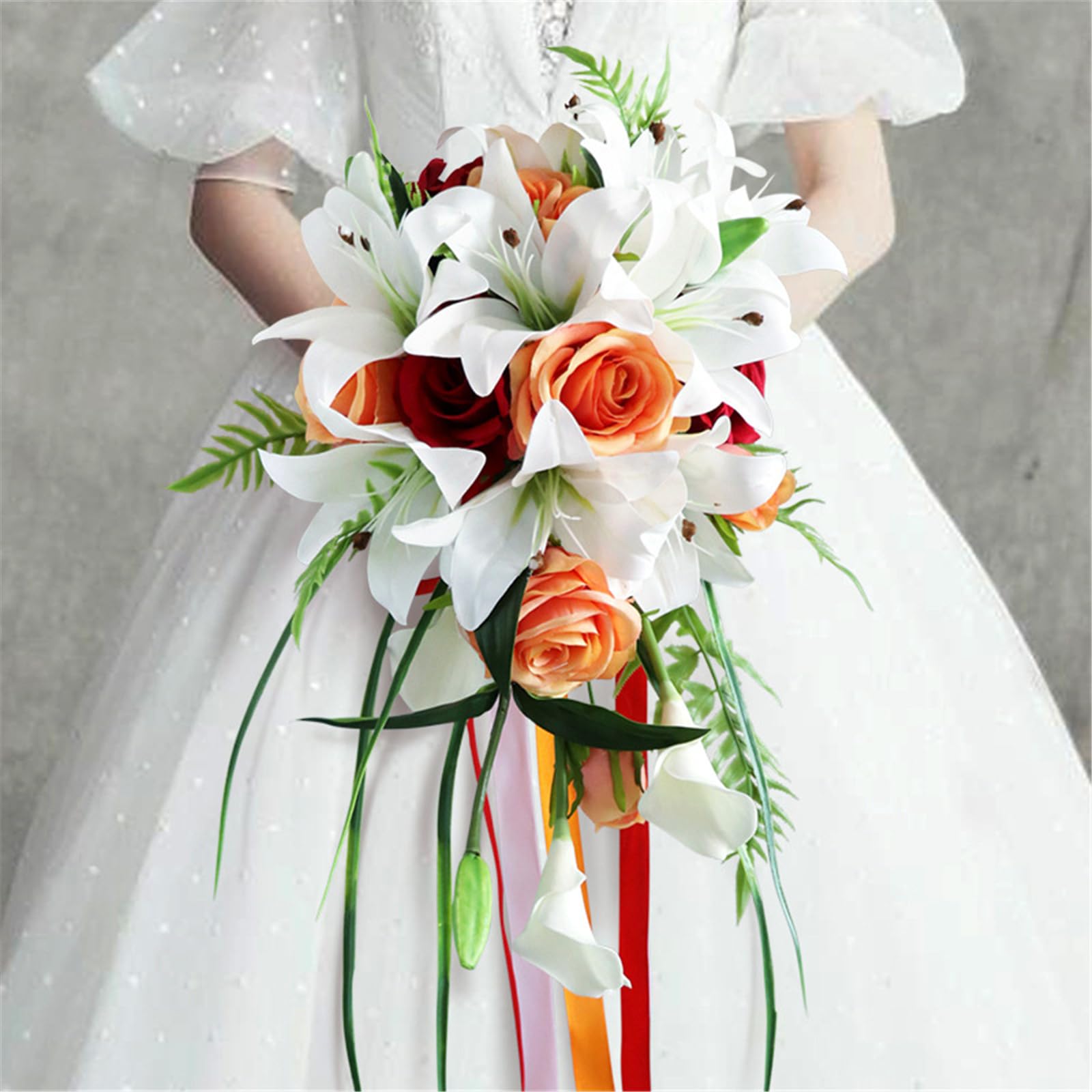 HJRegaFimu Bridal Bouquet Teardrop Romantic Artificial Rose Bride Bridesmaid Wedding Decoration Bouquets