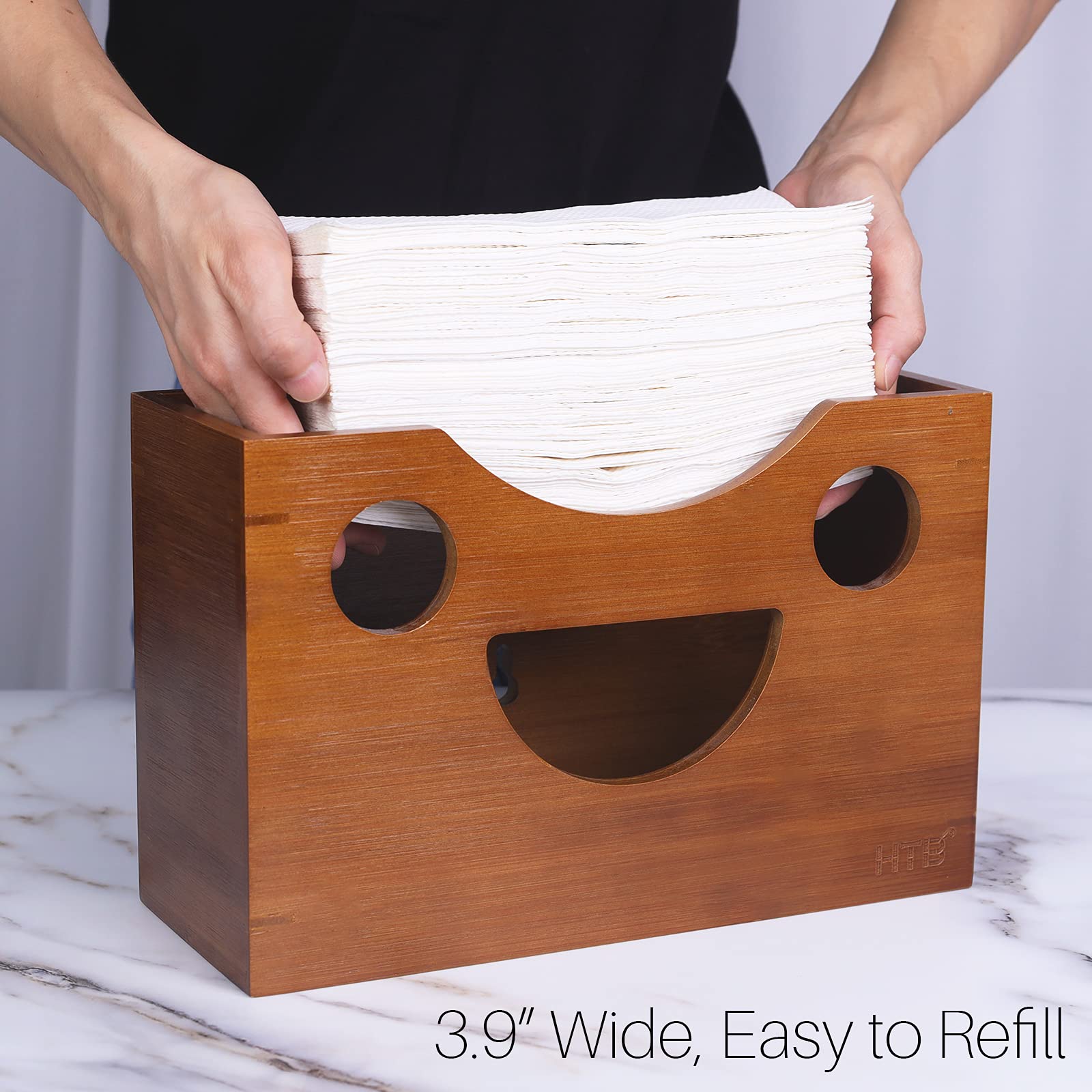 Bamboe papieren handdoekdispenser - wandhouder of aanrecht voor veelvoudige handservetten (C-vouw/Zfold/Tri vouw), papieren handdoekhouder voor toilet, keuken, thuis of commercieel gebruik (bruin) van