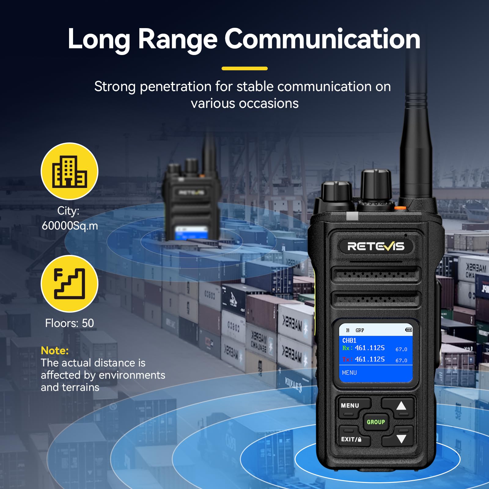Retevis NR630S Walkie Talkie na Duże Odległości, Wodoodporne Krótkofalówka IP67, 2800mAh Redukcja Szumów AI, Ekran LCD, Wysokiej Mocy Profesjonalne Walkie Talkie do Logistyki (Czarne, 1 Szt.)