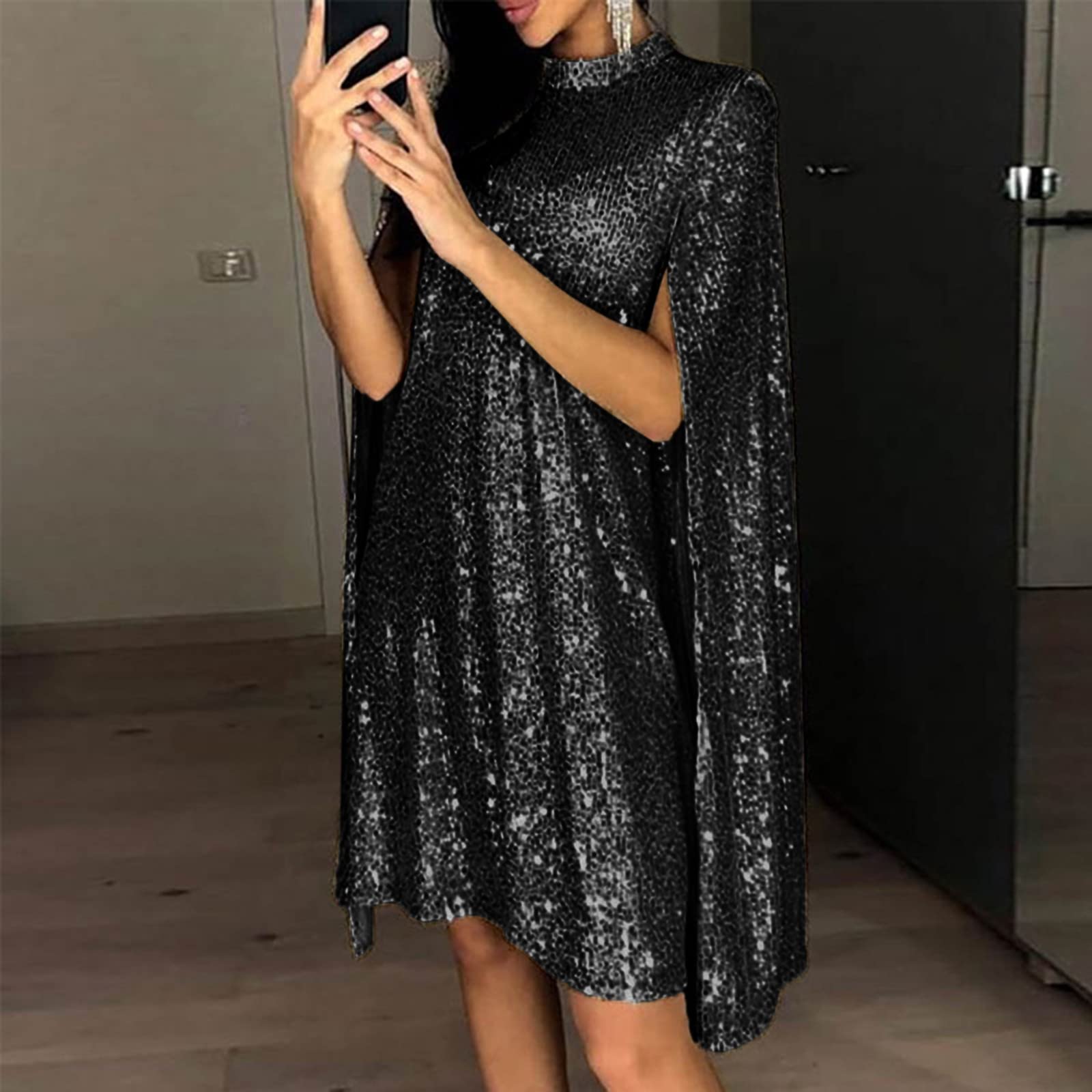 Abito Donna Elegante con Paillettes e Scollatura Vita per Serate Festive