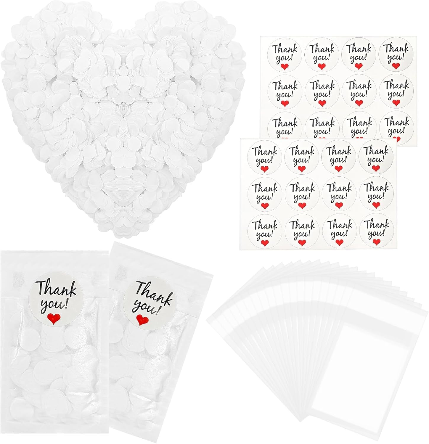 12000 Pcs Seidenpapier Konfetti Weiß Rund 1.5cm Hochzeit Bio-Abbaubar | Inklusive 20 Glasinebeutel & 24 Aufkleber, Perfekt für Tischdeko, Geburtstag, Party, Langsam sinkendes Papier
