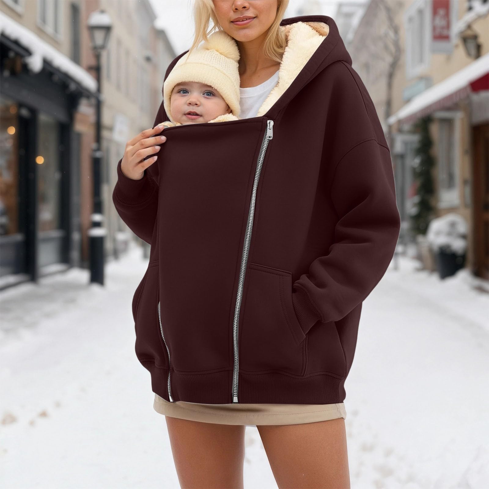 Hanraz Giacca premaman invernale con inserto per neonato, calda giacca per donne incinte, morbida felpa 2 in 1, elegante cappotto premaman in tinta unita