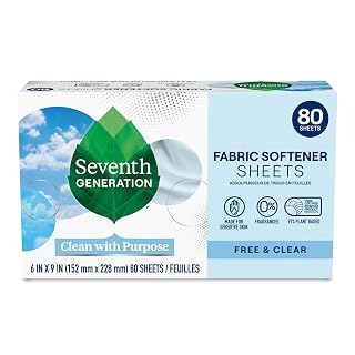 Seventh Generation Dryer Sheets Laundry Fabric Softener, Free & Clear Made for Sensitive Skin, 80 Sheets - Amazon product rated Grade A