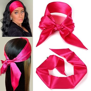 Leeven 1 Pcs Pink Wig Grip Band Silky Satin Edge Laying Scarves For Women Satin Wrapping Scarf for Lace Frontal Wigs Non Slip Hair Wrap Headband For Makeup Facial Sport Yoga 4.5
