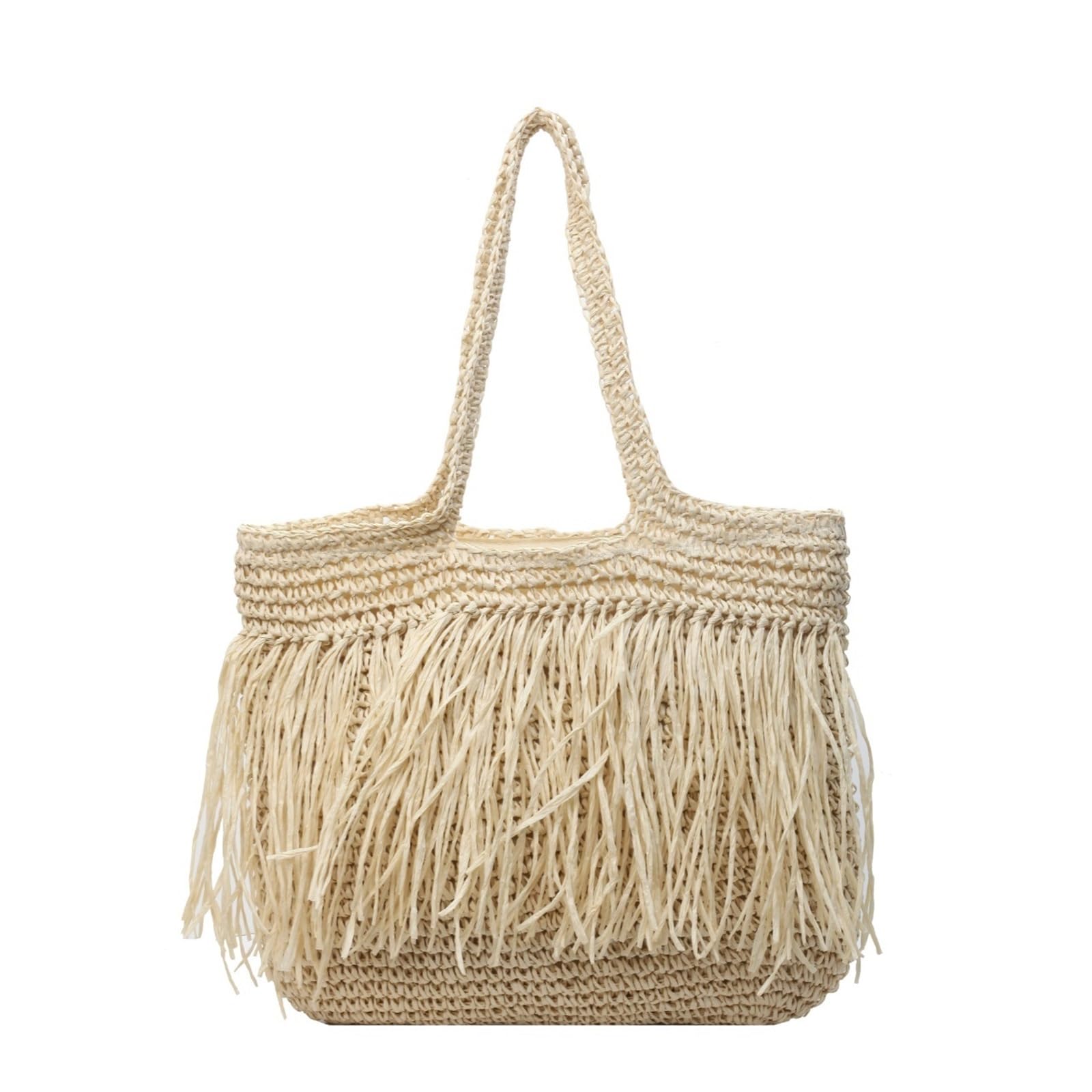 bolso mujer verano Bolsos de hombro tejidos con borlas informales for mujer, bolso mano grande for playa y verano, compras