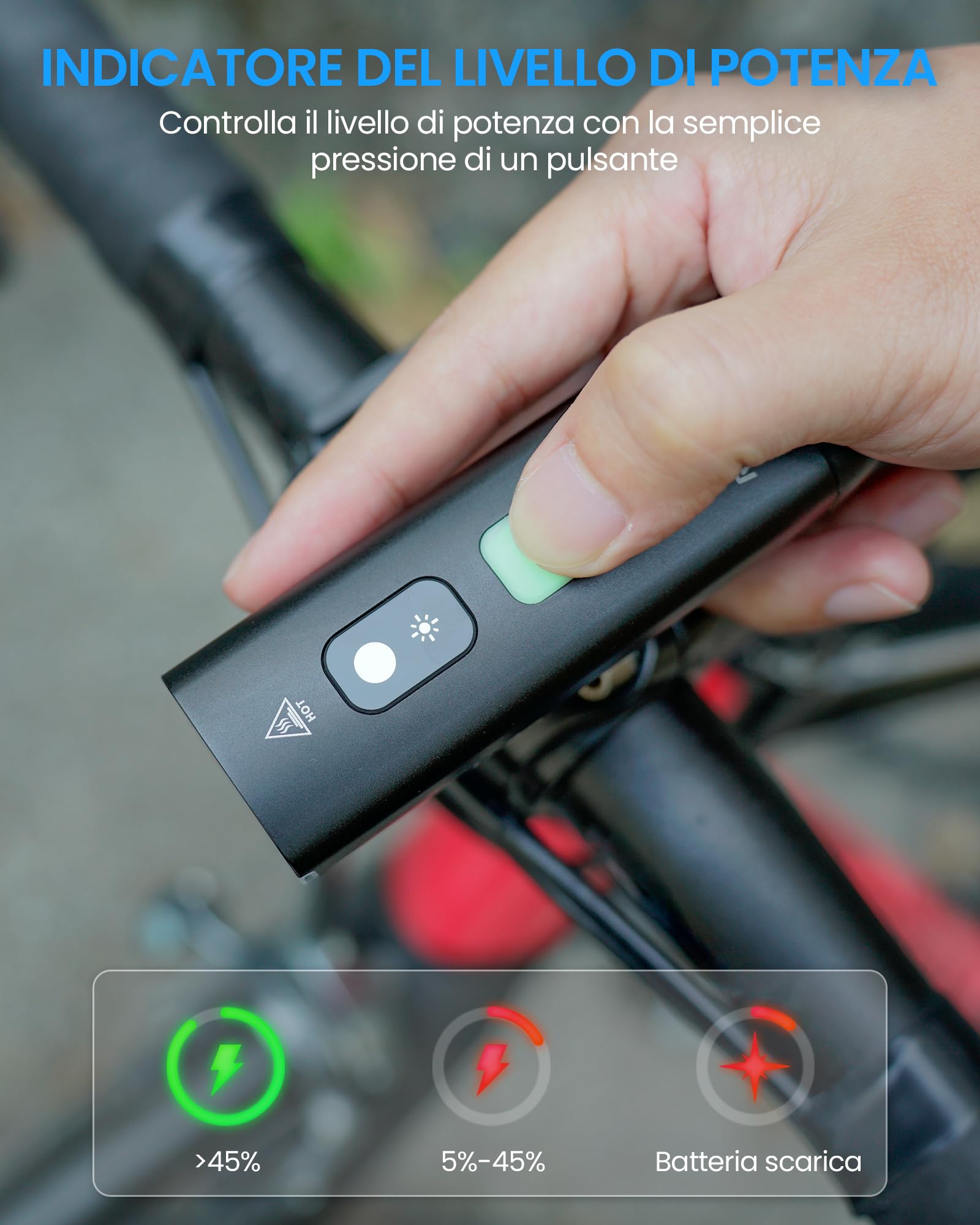 RAVEMEN 1400 Lumen Intelligente Anteriore per Bicicletta per Ciclismo, Modalità di Guida Notturna Intelligente Regolazione automatica Della Luminosità, Carica e scarica USB C IPX7