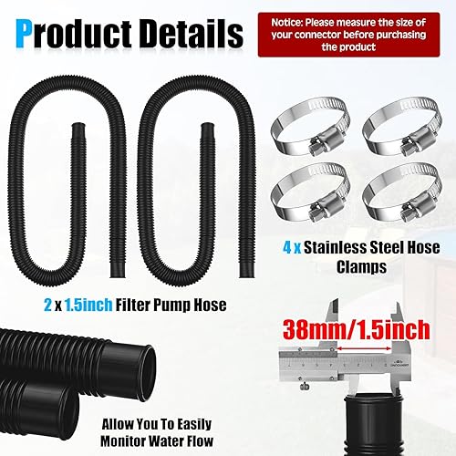 Miniatura 4 de Jadive 2 mangueras de piscina para piscinas sobre el suelo, manguera de repuesto de bomba de piscina de 1.5 pulgadas de diámetro, manguera de