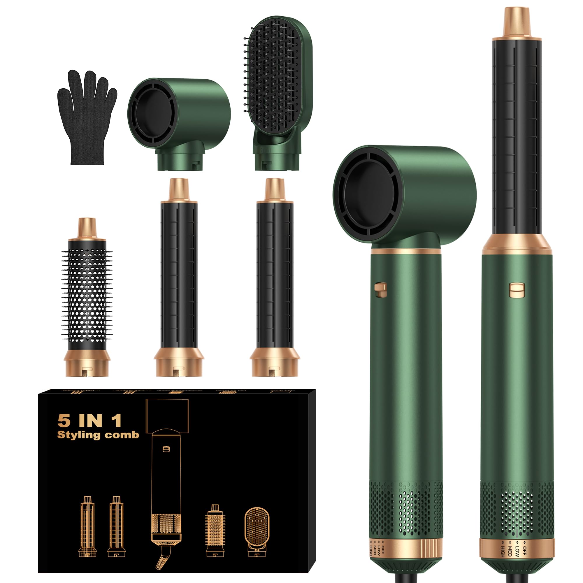 Photo 1 of 5 in 1 Blow Dryer Brush, Upgrade Hair Dryer Brush Set Negative Ion Air Styler Curling Wrap Air Curler, Hot Air Brush Curling Iron Hair Styling Tools As A Gift for Straight/Curl/Dry/Smooth