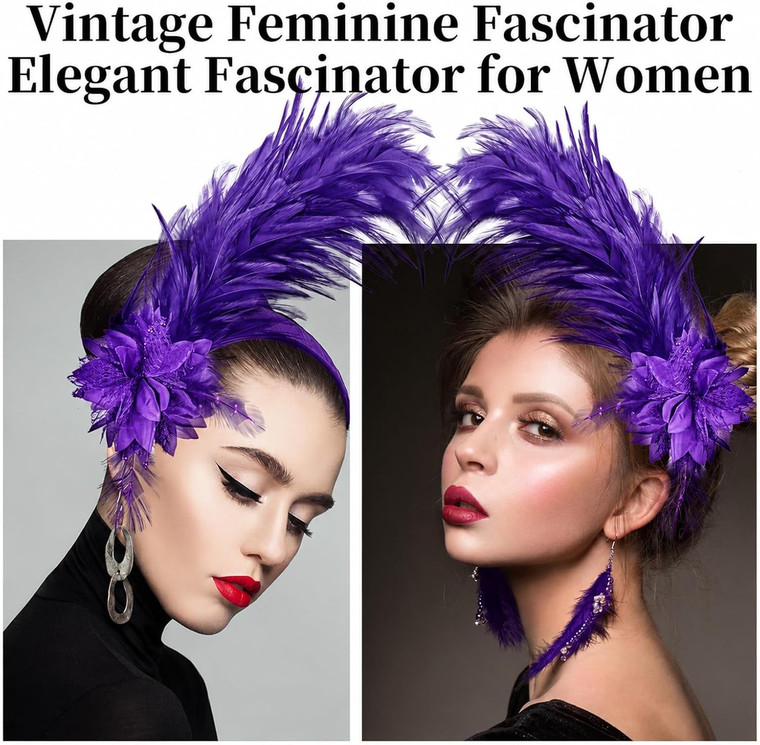 WLLHYF Women's 1920s Feather Fascinator Headband, Fascinators Hat for Women Tea Party Flower Headpiece Gatsby Derby Hat image 4