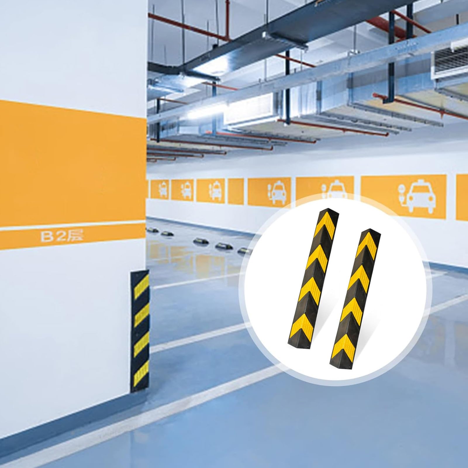 Paraspigoli per Colonna Garage, Proteggi Auto e Muri, in Gomma PVC Flessibile, Protezione per paraurti e Anti-graffio, Protezione per Angoli ad Alta visibilità(60cm)