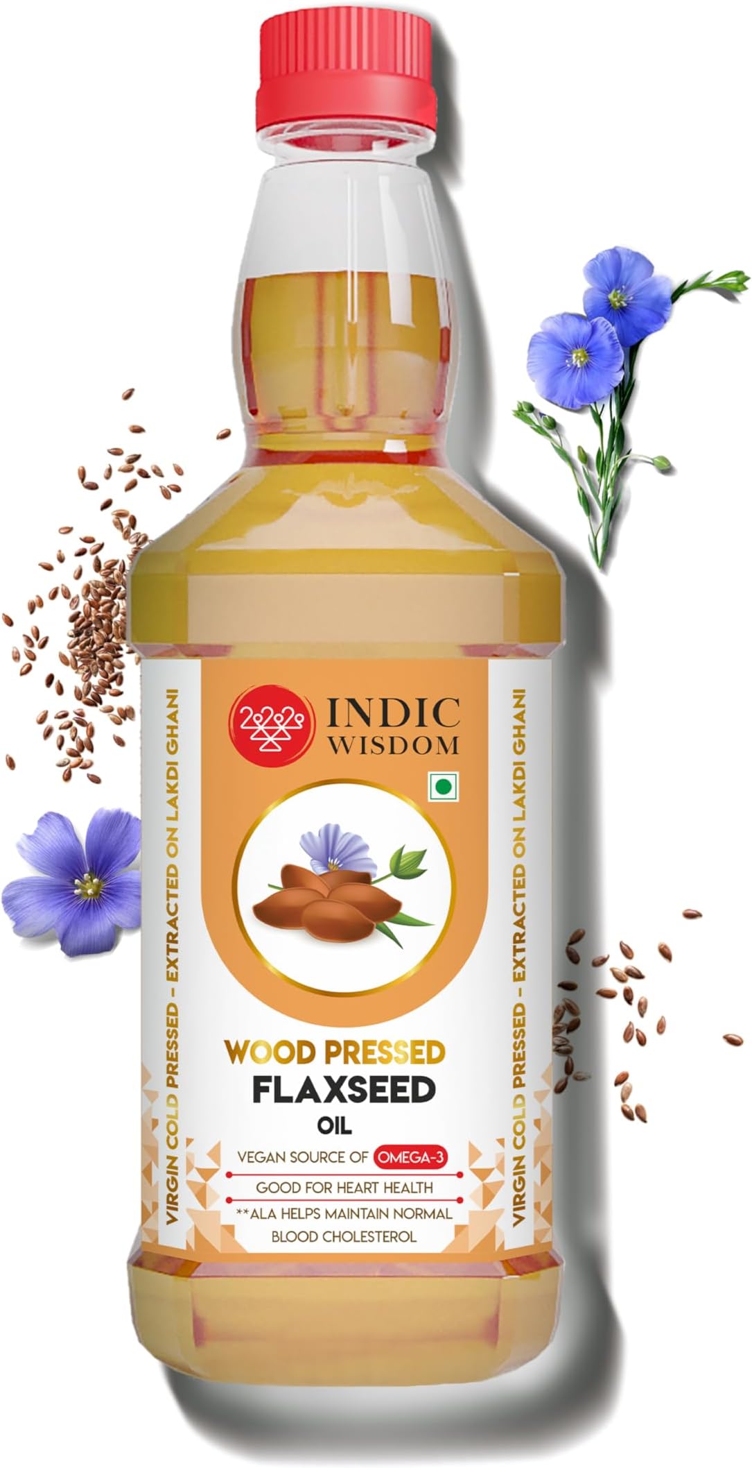 IndicWisdom Wood Pressed Flaxseed Oil 200 ml (Cold Pressed Flaxseed Oil - Extracted on Wooden Churner)