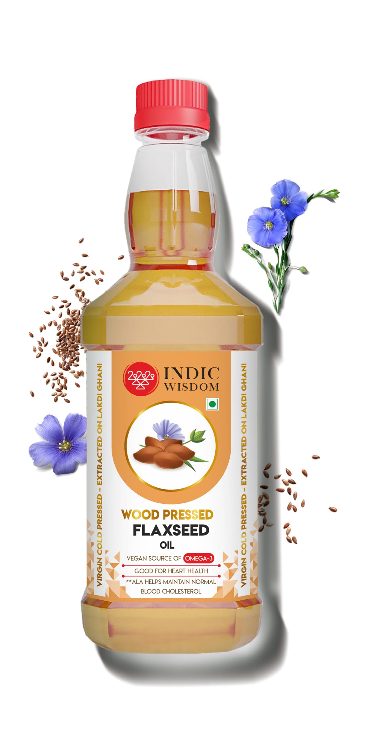 IndicWisdom Wood Pressed Flaxseed Oil 500 ml (Cold Pressed Flaxseed Oil - Extracted on Wooden Churner)