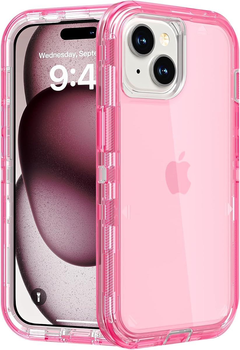 Funda Follaroma para iPhone 15 Plus, a prueba de golpes, rosa cristal | Fundas para teléfono con protección resistente a los golpes, anticaídas, cubierta protectora resistente transparente de doble capa, 6,7 pulgadas