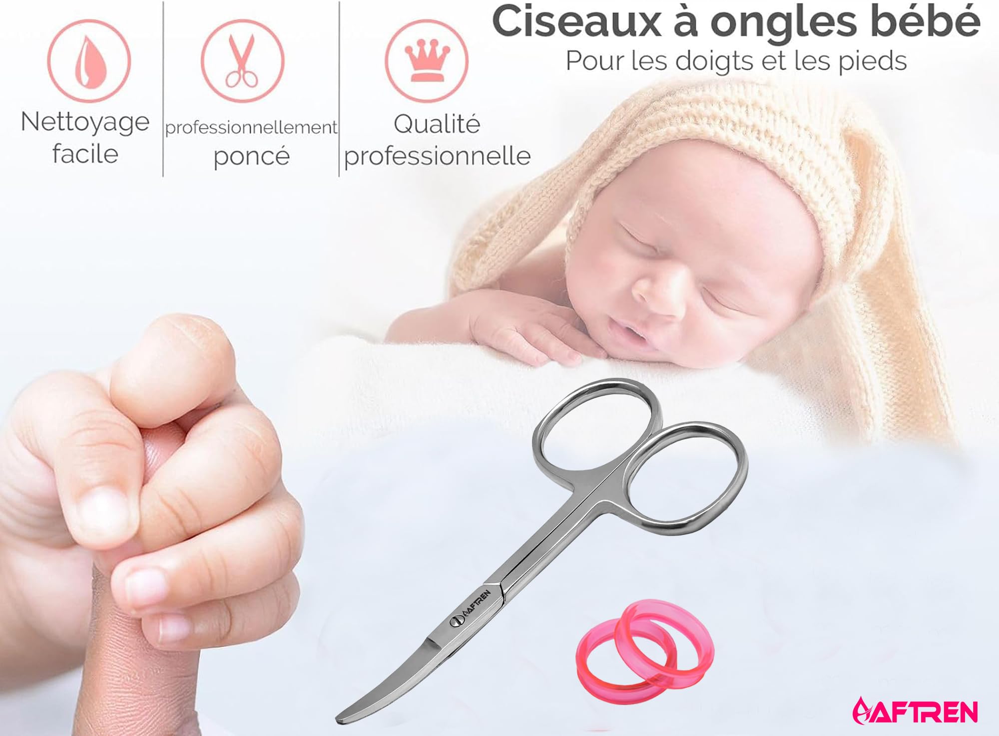 Ciseaux à ongles pour bébé Coupe-ongles de sécurité Coupe-ongles pour bébé Outil de manucure pratique en acier inoxydable pour soins des ongles