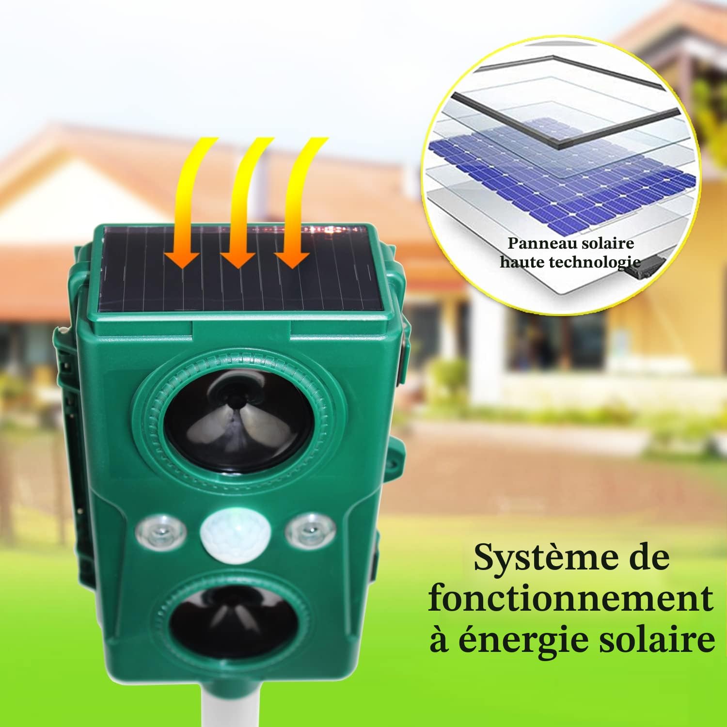 Répulsif Solaire pour Oiseaux, ultrasons, capteur de Mouvement, Mode continu, Pigeons, moineaux, mouettes, Flash en Option