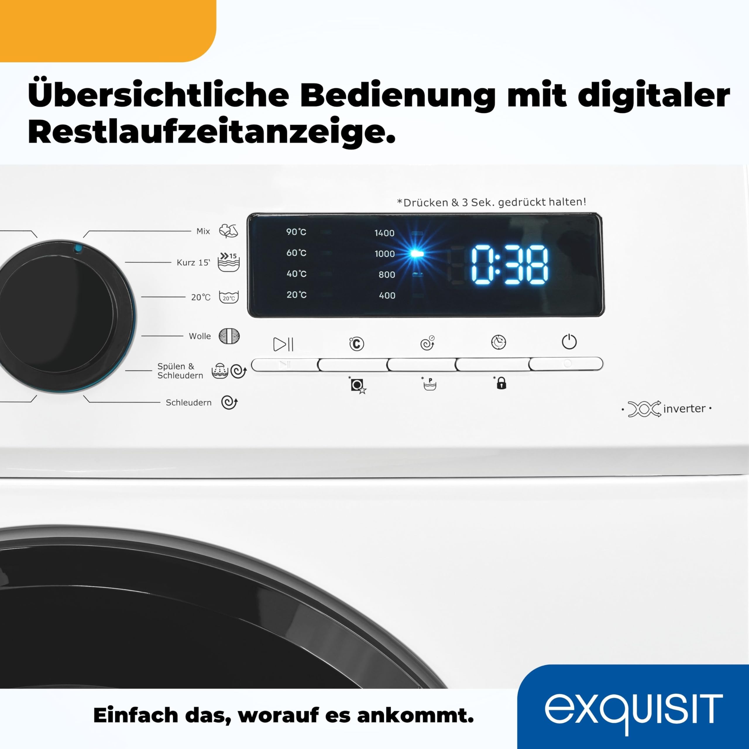Exquisit Waschmaschine WA8014-020A Weiss - 8 kg - Energieklasse A | 1400 U/min Schleuderdrehzahl - 12 Programme - Startzeitvorwahl - Trommelreinigung - Sicherer Betrieb mit Kindersicherung