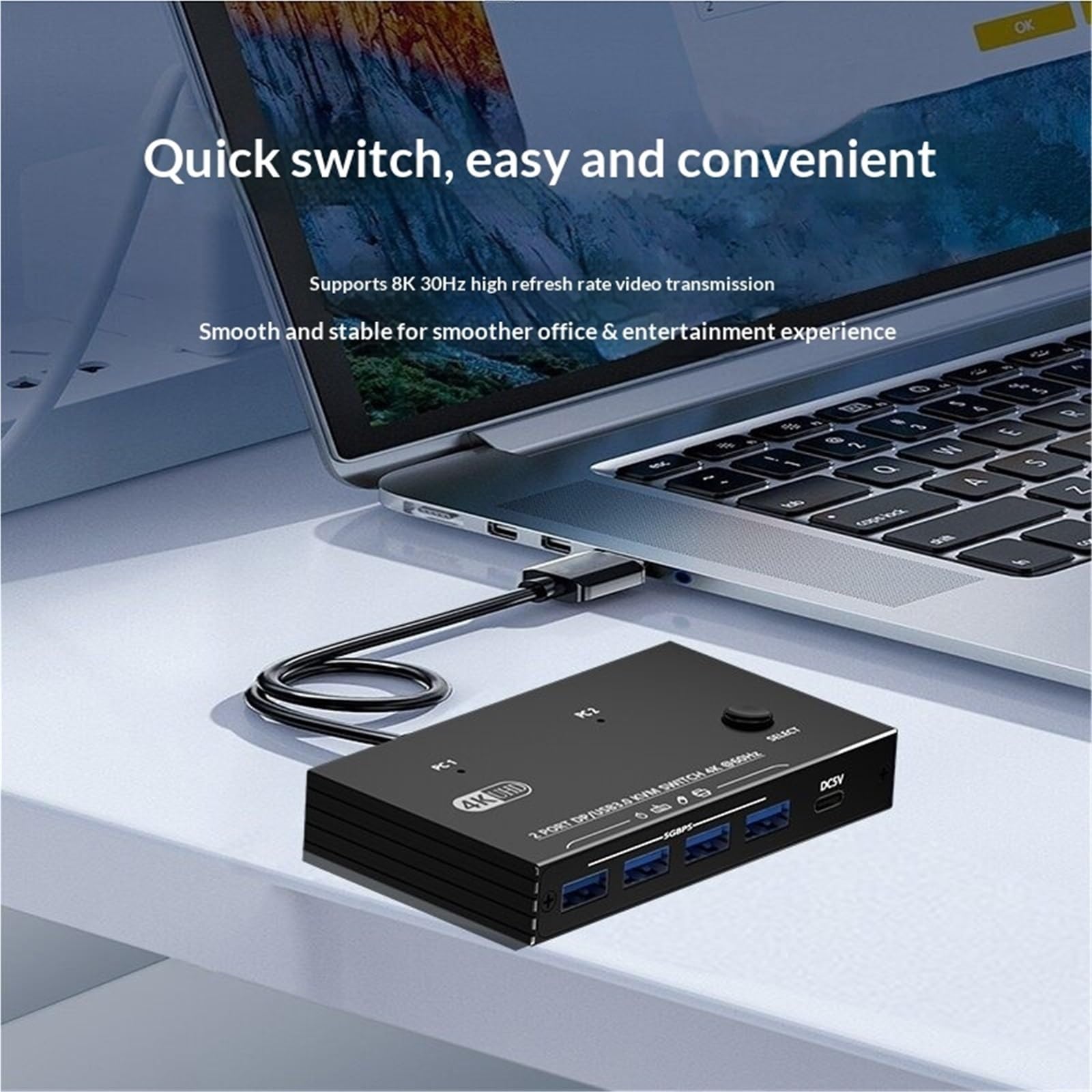 Stazione di Ricarica USB, Switch KVM 8K30 4K60 120Hz DP1.4 2 Ingressi 1 Uscita