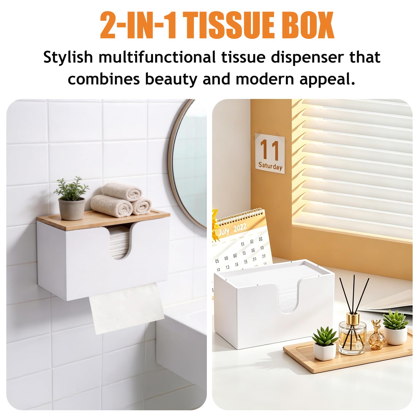Distributeur Essuie Main Mural en Bambou,27.5x16x13cm,Distributeur de Papier Multifonction,Couvercle Magnétique, Compatible Pliées V/C/Z, Cuisine & Salle de Bain