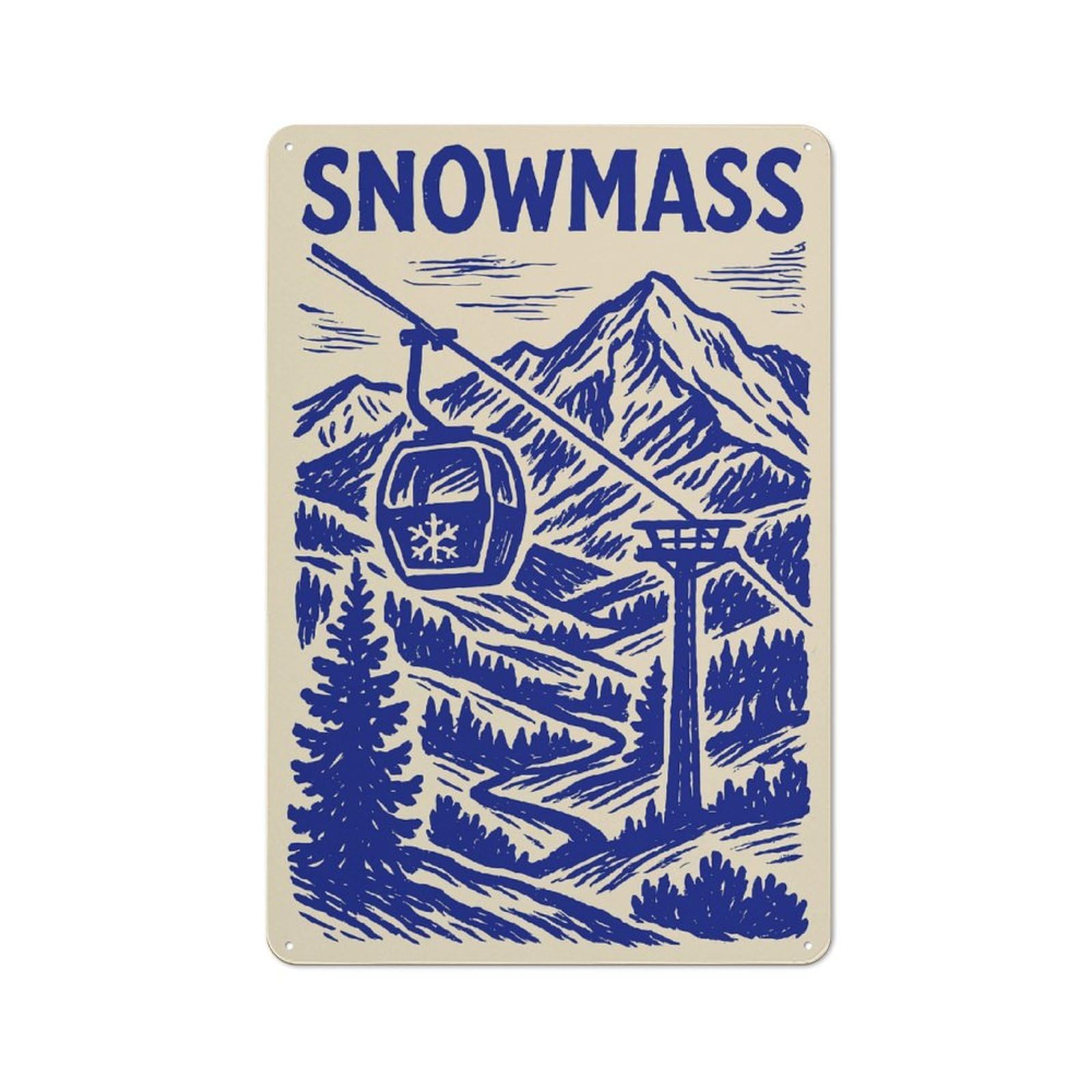 Junmoney Style Snowmass Ski Resort Vintage Vintage Metal Wall Decor 30X20cm, Garden Room Metal Sign For Patio Bar, Workshop, Shed Or Kitchen