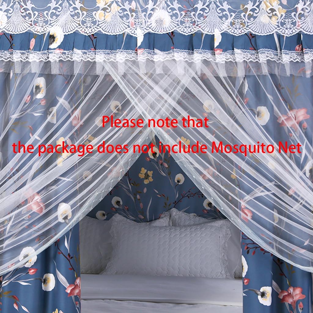 Floral Cute Canopy Bed Curtains - Elegant Soft Drapes, Bed Canopy Drapes for Girls' and Adults' Bedroom Decor, Privacy Protection, Enhances Style (Navy-Floral, 64" W x 86" L (Pack of 1))