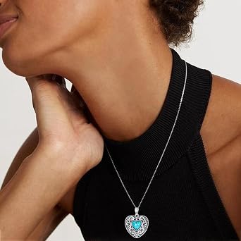 Real Heart Necklace Turquoise Sterling Silver Native Western Flower Jewelry December Birthstone Birthday Gift for Women Sterling Silver Turquoise Sterling Silver Turquoise Turquoise Sterling