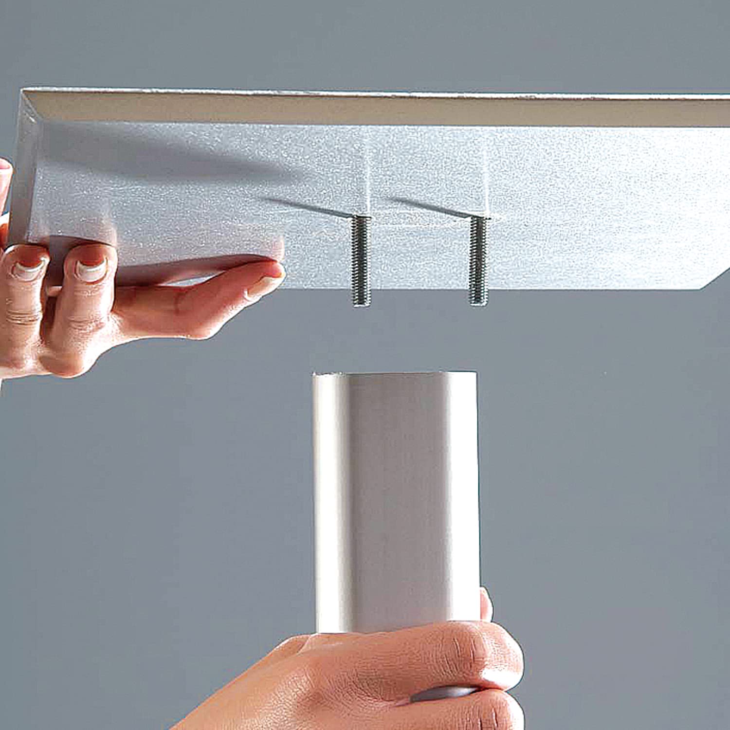 Displaylager - Soporte y información para carteles A4, soporte en base de aluminio inoxidable para uso horizontal o vertical