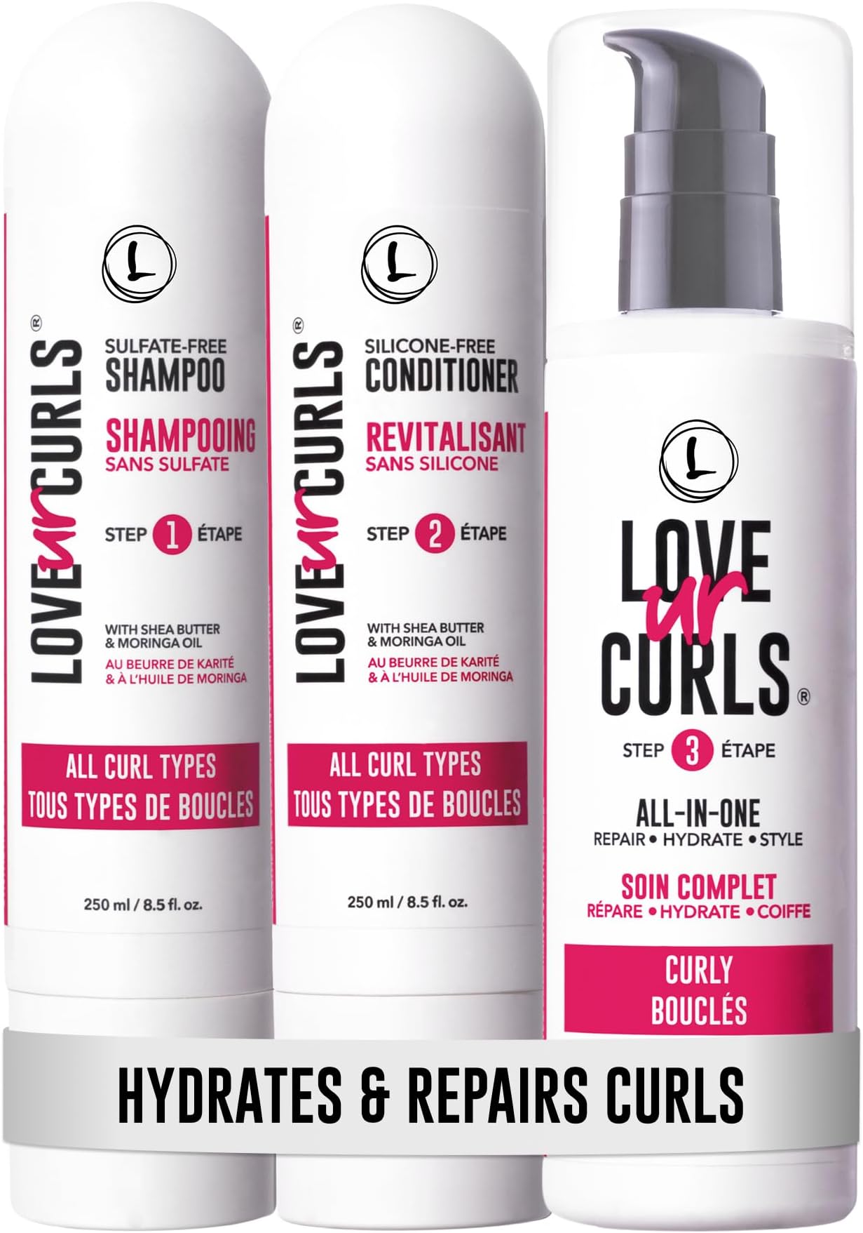 Shampoo & Conditioner Set with All in One Curl Cream Styler for Curly Hair, 3 Step System for Repair and Moisturizing