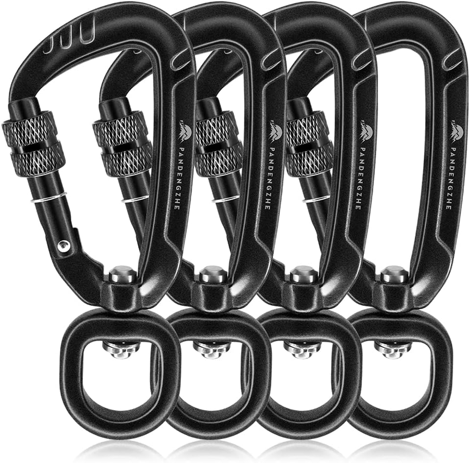 Locking Carabiner Clips 2.5" with Swivel Clasp for Securing Pets, Dog Leash Harness, Camping, Hiking, Backpack, Outdoors, Gym (4 Pack)